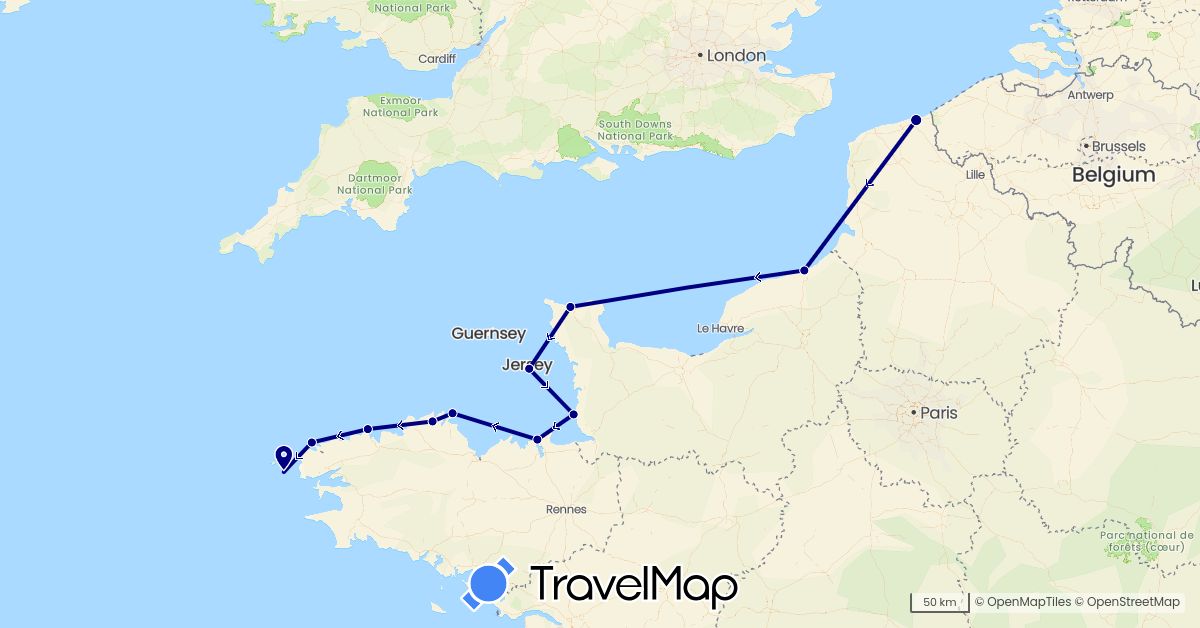 TravelMap itinerary: driving in France, Jersey (Europe)